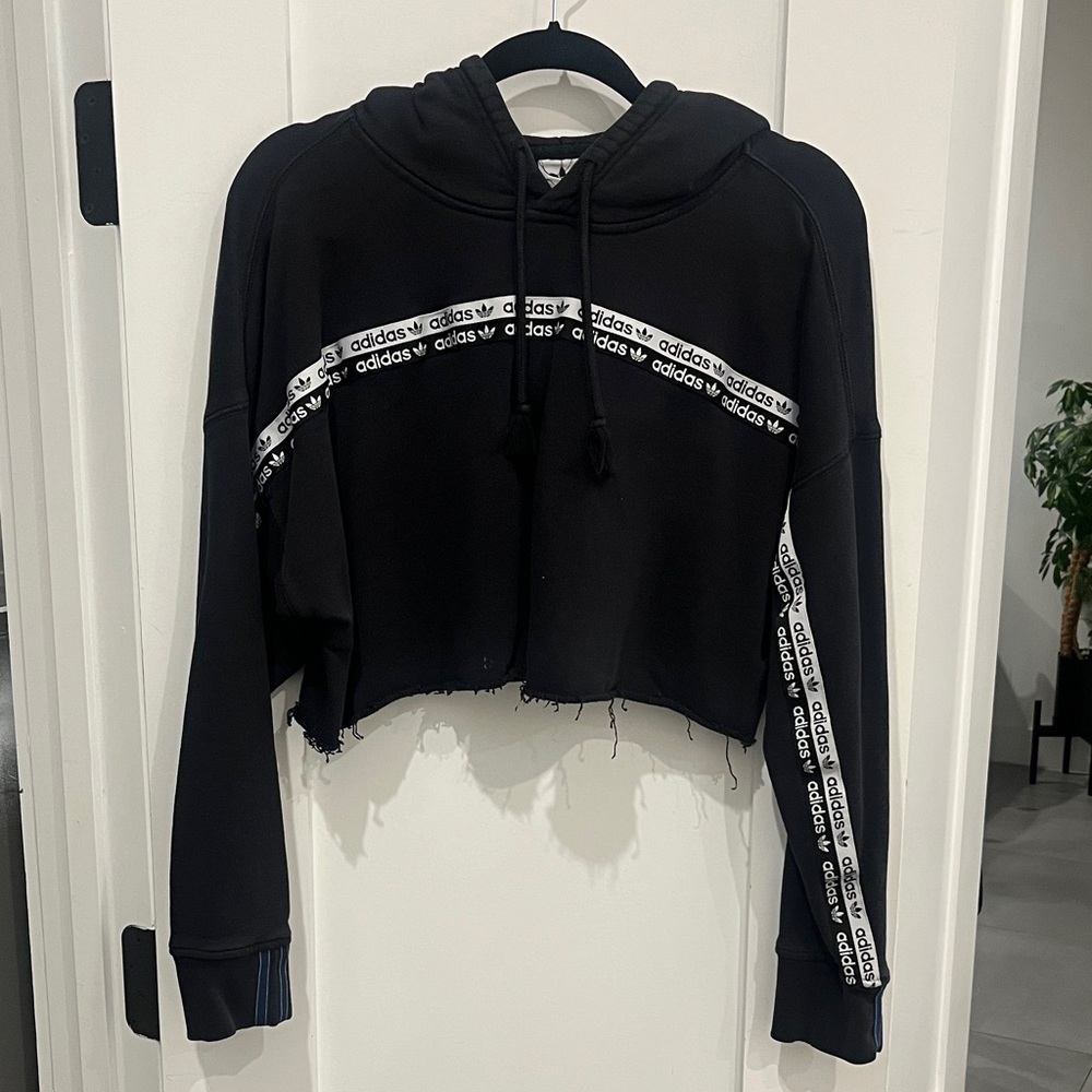 Adidas Black Hoodie with Logo Tape